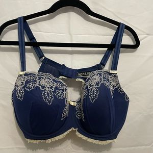 Adore Me Push Up Navy Blue Bra with White Floral Lace 42C